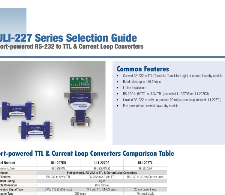 研華BB-232LPTTL33 ULI-227D3 RS-232（DB9母頭）至3.3V TTL（DB9公頭）轉(zhuǎn)換器，端口供電