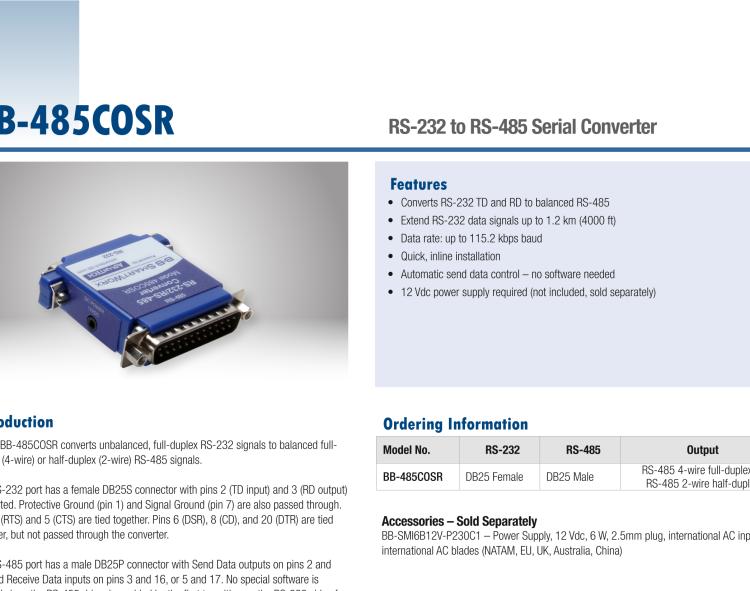 研華BB-485COSR 串口轉(zhuǎn)換器，RS-232 DB25母頭到RS-485 DB25公頭