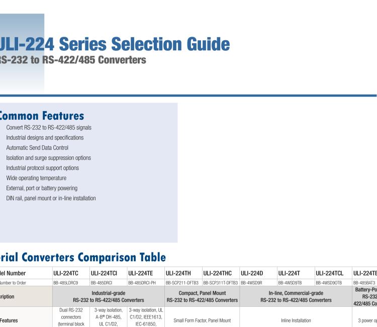 研華BB-485BAT3 ULI-224TB RS-232（DB9母頭至RS-422/485（接線端子）轉(zhuǎn)換器，電池供電